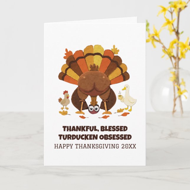 Carte Dinde de Noël drôle de Thanksgiving (Fleur jaune)