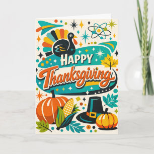 Carte Dinde de Thanksgiving atomique de milieu de siècle