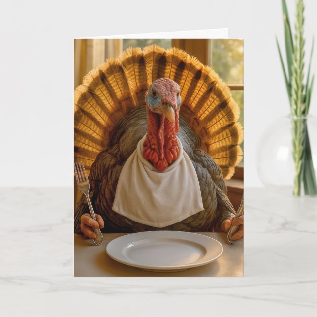 Carte Dinde de Thanksgiving avec couteau et fourchette (Devant)