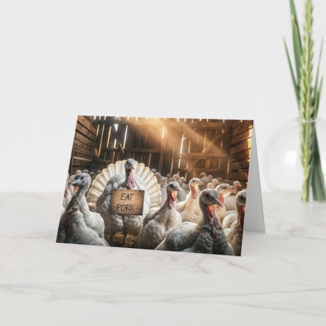 Carte Dinde de Thanksgiving avec un panneau drôle (Devant)