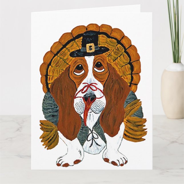 Carte Dinde de Thanksgiving Basset Hound (Devant)