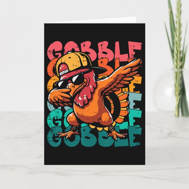 Carte Dinde de Thanksgiving Dab Gobble Drôle de garçons  (Devant)
