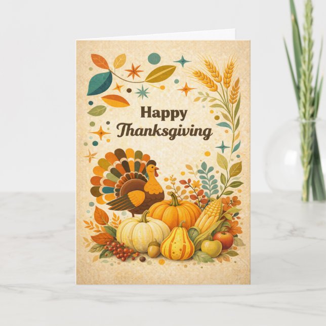 Carte Dinde de Thanksgiving de récolte Moderne du Milieu (Devant)