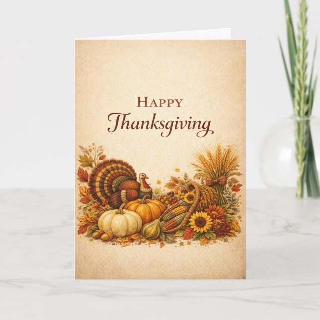Carte Dinde de Thanksgiving de récolte rustique classiqu (Devant)