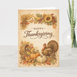 Carte Dinde de Thanksgiving de récolte rustique vintage