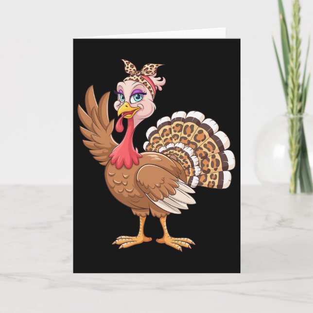 Carte Dinde de Thanksgiving Femmes Fille Léopard Automne (Devant)