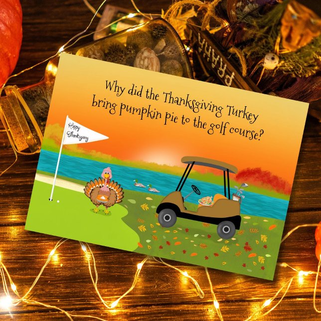 Carte Dinde de Thanksgiving joyeuse sur un parcours de g (Créateur téléchargé)