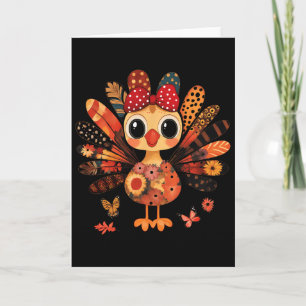 Carte Dinde de Thanksgiving Mignon Coquette Nœud Fille E