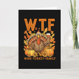 Carte Dinde de vin Wtf Famille Citrouille Feuilles Autom