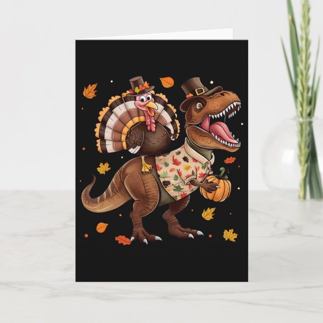 Carte Dinde drôle chevauchant le dinosaure T Rex Thanksg (Devant)