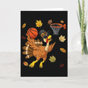 Carte Dinde drôle jouant au Bysketbyll Joyeux Thanksgivi