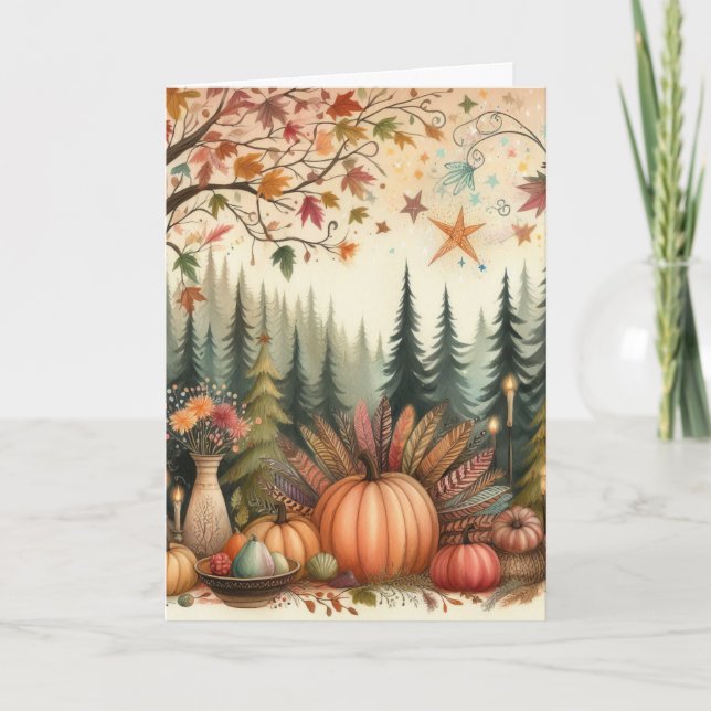 Carte Dinde Fantaisiste aux Plumes de Thanksgiving (Devant)