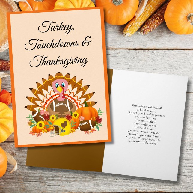 Carte Dinde, Touchdowns & Thanksgiving avec Footballs (Créateur téléchargé)