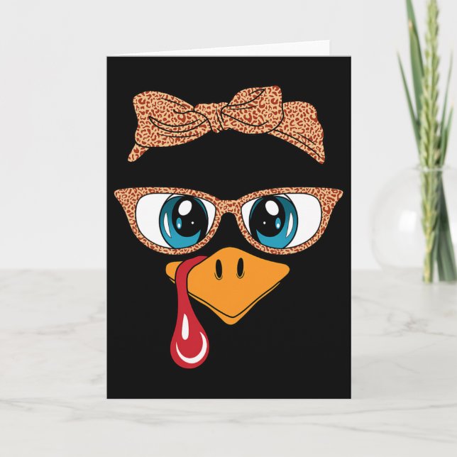 Carte Dinde Visage Cils Léopard Lunettes Drôle de Thanks (Devant)