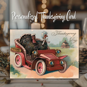 Carte Dindes à bord d'une voiture vintage Thanksgiving