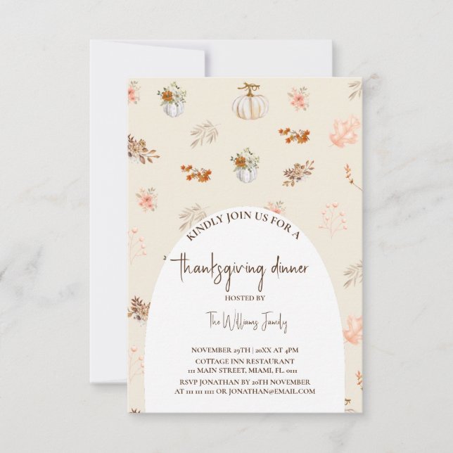 Carte dîner de Thanksgiving floral (Devant)