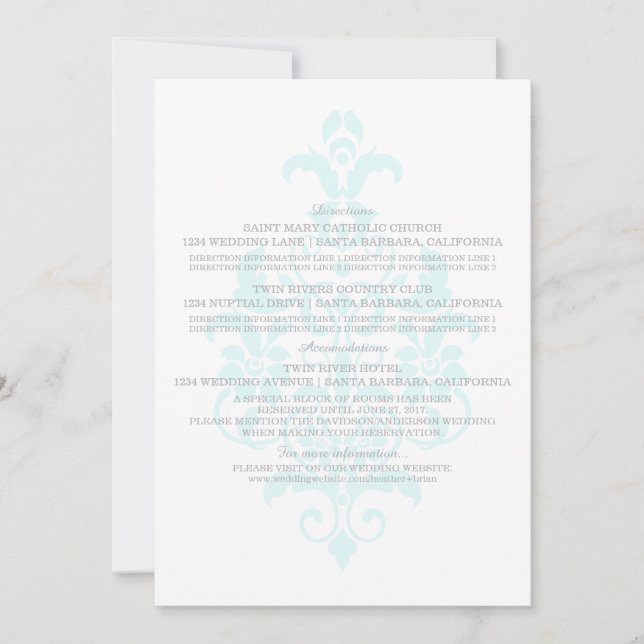 Carte d'information Aqua Subtle Damask (Devant)