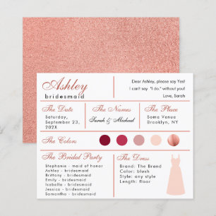 Carte d'information Bridesmaid Rose Gold Blush Pin