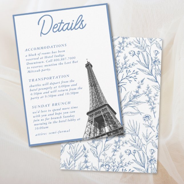 Carte d'information de Bat Mitzvah française vinta (Vintage French Bat Mitzvah Details Enclosure Card
)