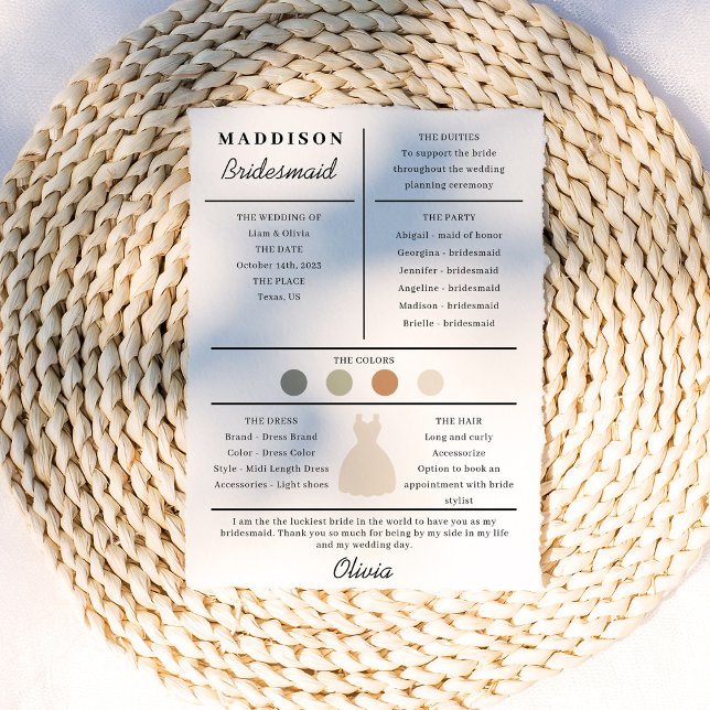 Carte d'information de Bridesmaid (Créateur téléchargé)