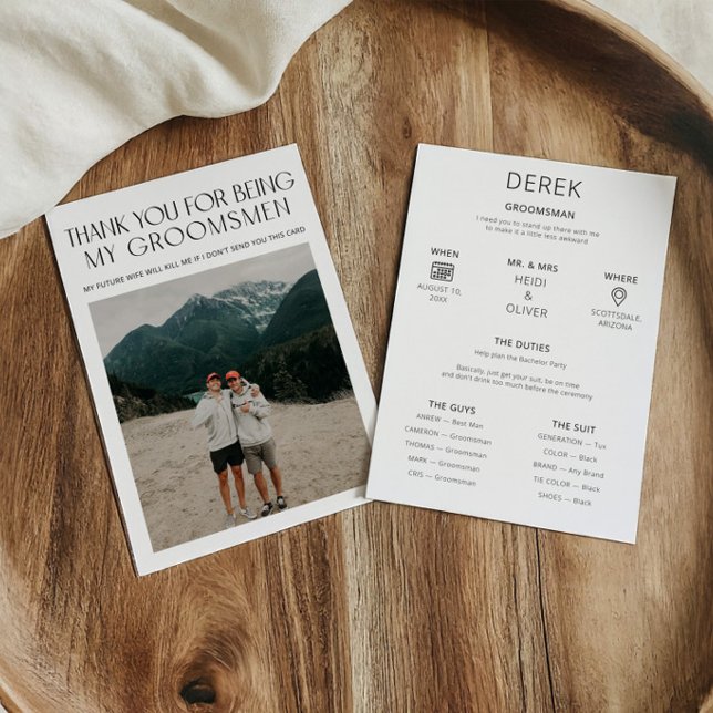 Carte d'information de demande de proposition de p (Minimal Photo Proposal Request Groomsman Info Card)