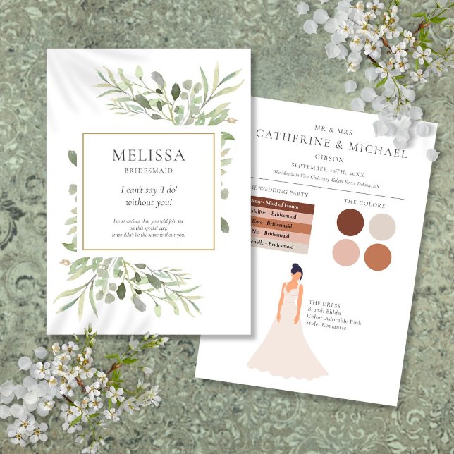 Carte d'information de demoiselle d'honneur de feu (Greenery Foliage Bridesmaid Wedding Info Card)