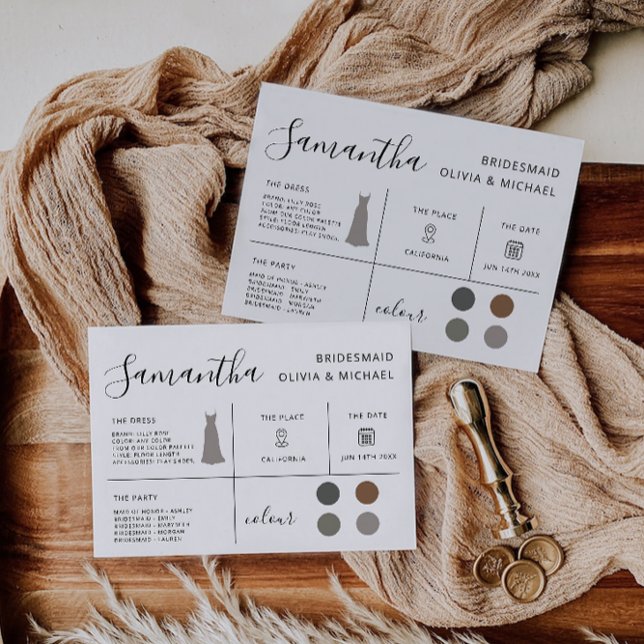 Carte d'information de la femme de ménage, fête de (Bridesmaid Information Card, Bridal Party Invitation)