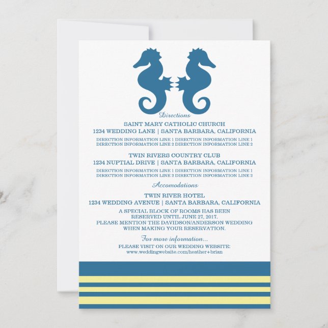 Carte d'information de l'hippocampe bleu jaune (Devant)