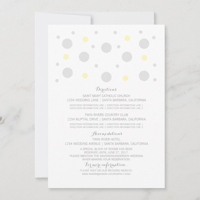 Carte d'information de mariage à confettis gris ja (Devant)