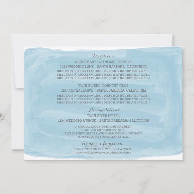 Carte d'information de mariage à l'aquarelle bleue (Devant)