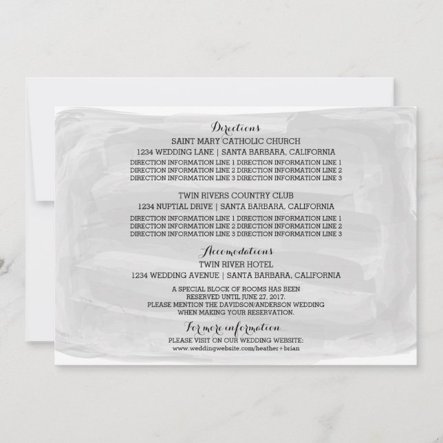 Carte d'information de mariage à l'aquarelle grise (Devant)