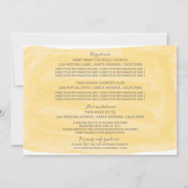 Carte d'information de mariage à l'aquarelle jaune (Devant)