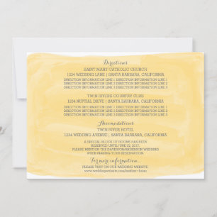 Carte d'information de mariage à l'aquarelle jaune