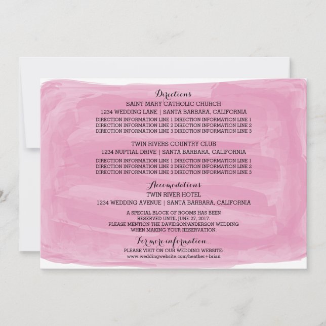 Carte d'information de mariage à l'aquarelle rose (Devant)
