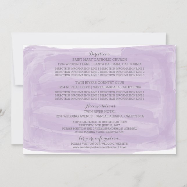 Carte d'information de mariage à l'aquarelle viole (Devant)