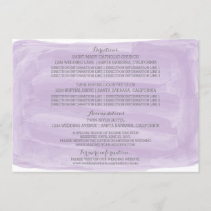 Carte d'information de mariage à l'aquarelle viole