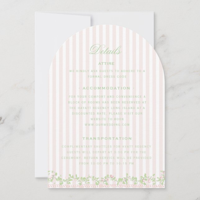 Carte d'information de mariage à rayures roses suc (Devant)
