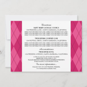 Carte d'information de mariage Argyle rose