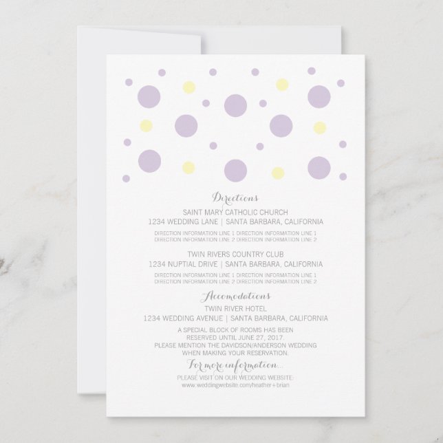 Carte d'information de mariage avec confettis jaun (Devant)