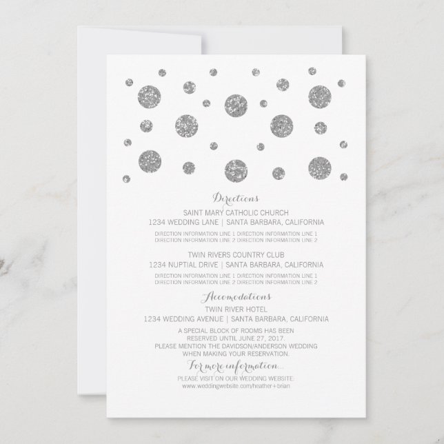 Carte d'information de mariage avec confettis pail (Devant)