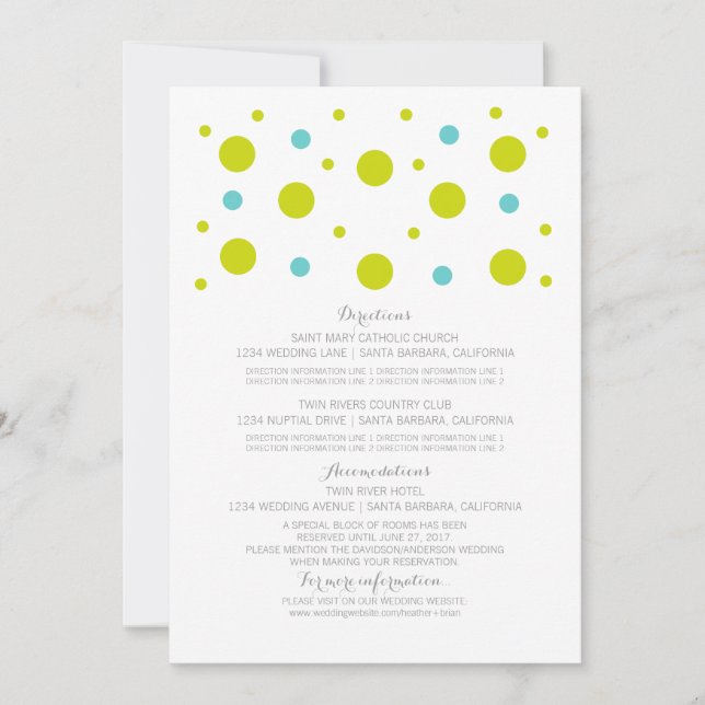 Carte d'information de mariage avec confettis vert (Devant)