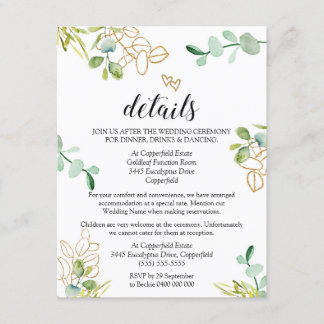 Carte d'information de mariage avec verdure Eucaly