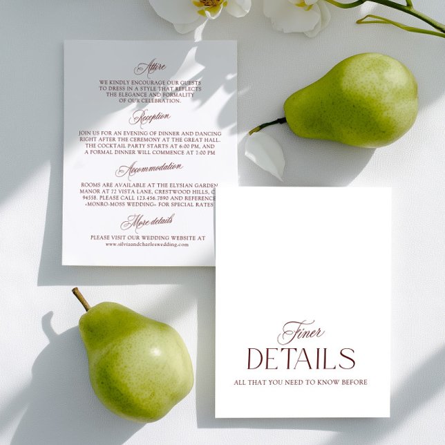 Carte d'information de mariage Bourgogne et Blanc (Burgundy & White Wedding Information Card)