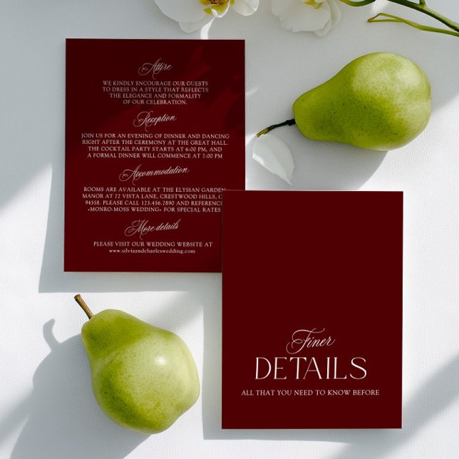 Carte d'information de mariage Bourgogne et Blanc (Burgundy & White Wedding Information Card)