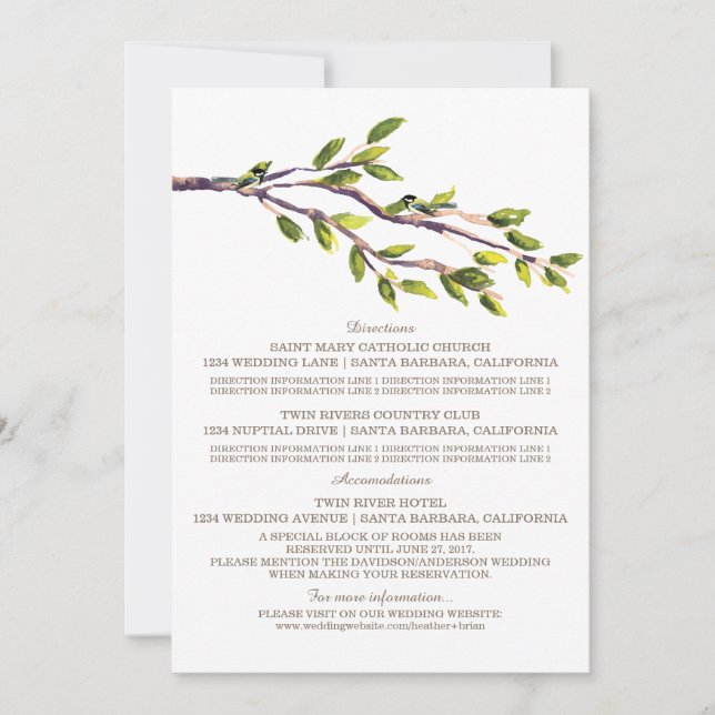 Carte d'information de mariage Brushed Branches (Devant)