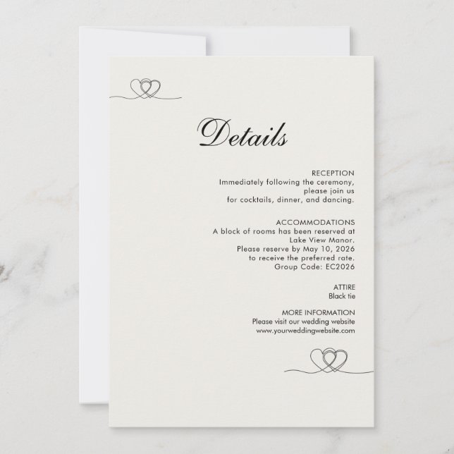 Carte d'information de mariage chic moderne en ivo (Devant)