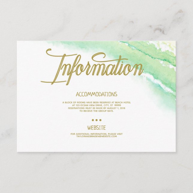 Carte d'information de mariage de destination trop (Devant)