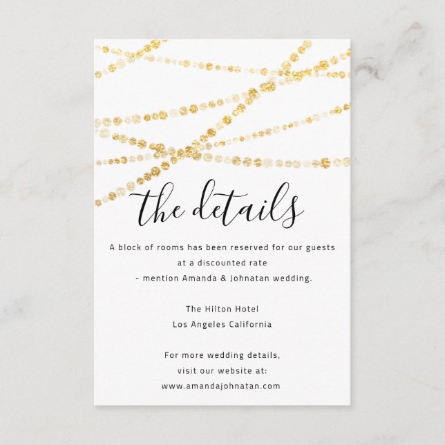 Carte d'information de mariage Détails Or (Devant)