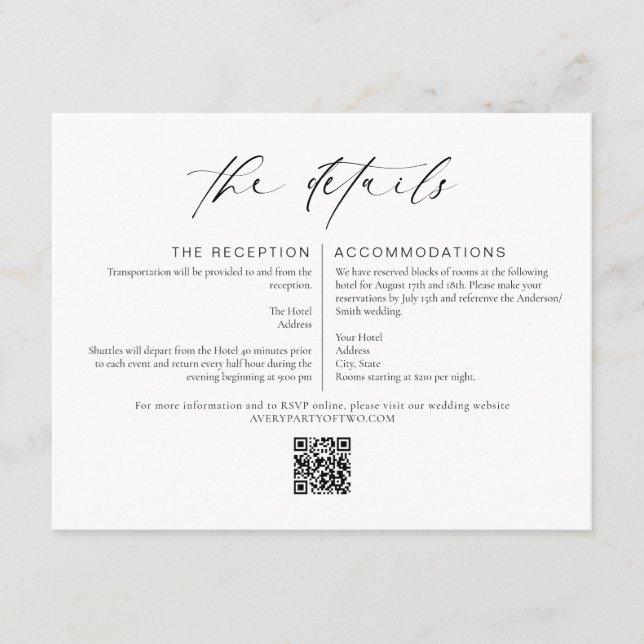 Carte d'information de mariage élégante et minimal (Devant)