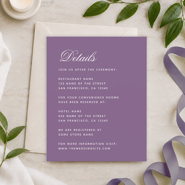 Carte d'information de mariage pas chère Dusty Pur (Créateur téléchargé)